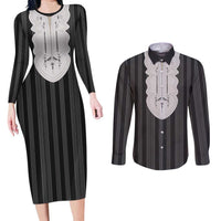 Liberia Black Kpelle Traditional Pattern Couples Matching Long Sleeve Bodycon Dress and Long Sleeve Button Shirt - Wonder Print Shop