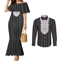 Liberia Black Kpelle Traditional Pattern Couples Matching Mermaid Dress and Long Sleeve Button Shirt - Wonder Print Shop