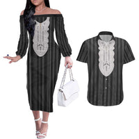 Liberia Black Kpelle Traditional Pattern Couples Matching Off The Shoulder Long Sleeve Dress and Hawaiian Shirt - Wonder Print Shop