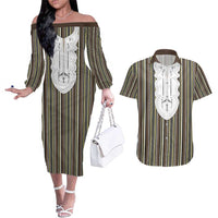 Liberia Brown Kpelle Traditional Pattern Couples Matching Off The Shoulder Long Sleeve Dress and Hawaiian Shirt - Wonder Print Shop