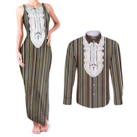 Liberia Brown Kpelle Traditional Pattern Couples Matching Tank Maxi Dress and Long Sleeve Button Shirt - Wonder Print Shop