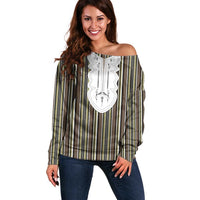 Liberia Brown Kpelle Traditional Pattern Off Shoulder Sweater - Wonder Print Shop