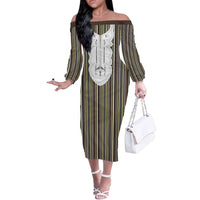 Liberia Brown Kpelle Traditional Pattern Off The Shoulder Long Sleeve Dress - Wonder Print Shop