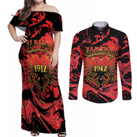 Happy Albania Independence Day Couples Matching Off Shoulder Maxi Dress and Long Sleeve Button Shirt Albanian Eagle - Wonder Print Shop
