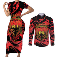 Happy Albania Independence Day Couples Matching Short Sleeve Bodycon Dress and Long Sleeve Button Shirt Albanian Eagle - Wonder Print Shop