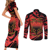 Happy Albania Independence Day Couples Matching Short Sleeve Bodycon Dress and Long Sleeve Button Shirt Albanian Eagle - Wonder Print Shop