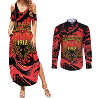 Happy Albania Independence Day Couples Matching Summer Maxi Dress and Long Sleeve Button Shirt Albanian Eagle - Wonder Print Shop