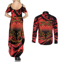Happy Albania Independence Day Couples Matching Summer Maxi Dress and Long Sleeve Button Shirt Albanian Eagle - Wonder Print Shop