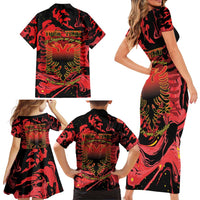 Happy Albania Independence Day Family Matching Short Sleeve Bodycon Dress and Hawaiian Shirt Albanian Eagle - Wonder Print Shop