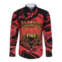 Happy Albania Independence Day Long Sleeve Button Shirt Albanian Eagle - Wonder Print Shop