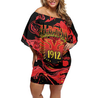 Happy Albania Independence Day Off Shoulder Short Dress Albanian Eagle - Wonder Print Shop