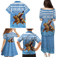 Personalised Somalia Christmas Family Matching Puletasi and Hawaiian Shirt Black Santa Riding Leopard Kirismas Wacan - Wonder Print Shop