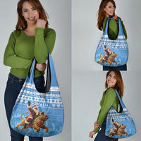 Somalia Christmas Grocery Bag Black Santa Riding Leopard Kirismas Wacan