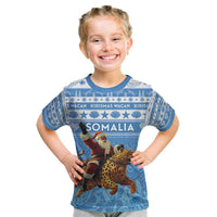 Personalised Somalia Christmas Kid T Shirt Black Santa Riding Leopard Kirismas Wacan - Wonder Print Shop
