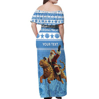 Personalised Somalia Christmas Off Shoulder Maxi Dress Black Santa Riding Leopard Kirismas Wacan - Wonder Print Shop
