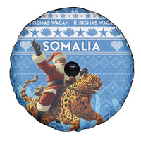 Somalia Christmas Spare Tire Cover Black Santa Riding Leopard Kirismas Wacan - Wonder Print Shop
