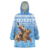 Personalised Somalia Christmas Wearable Blanket Hoodie Black Santa Riding Leopard Kirismas Wacan - Wonder Print Shop