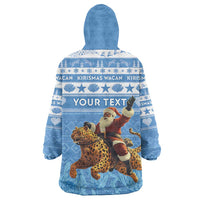 Personalised Somalia Christmas Wearable Blanket Hoodie Black Santa Riding Leopard Kirismas Wacan - Wonder Print Shop