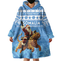Personalised Somalia Christmas Wearable Blanket Hoodie Black Santa Riding Leopard Kirismas Wacan - Wonder Print Shop