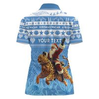 Personalised Somalia Christmas Women Polo Shirt Black Santa Riding Leopard Kirismas Wacan - Wonder Print Shop