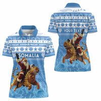 Personalised Somalia Christmas Women Polo Shirt Black Santa Riding Leopard Kirismas Wacan - Wonder Print Shop