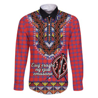 Personalised Kenya Maasai Shuka Family Matching Off The Shoulder Long Sleeve Dress and Hawaiian Shirt Mix Dashiki - Beadwork Pattern - Wonder Print Shop