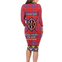 Personalised Kenya Maasai Shuka Long Sleeve Bodycon Dress Mix Dashiki - Beadwork Pattern - Wonder Print Shop