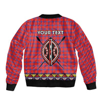 Personalised Kenya Maasai Shuka Sleeve Zip Bomber Jacket Mix Dashiki - Beadwork Pattern - Wonder Print Shop