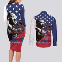 Happy MLK Day Couples Matching Long Sleeve Bodycon Dress and Long Sleeve Button Shirt Everybody Can Be Great Because Everybody Can Serve - Wonder Print Shop