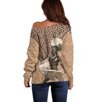 South Africa Zulu People Off Shoulder Sweater Zulu Warrior - Wonder Print Shop