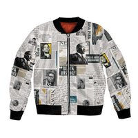 Civil Rights Leaders Bomber Jacket Newspaper Print Style - Wonder Print Shop