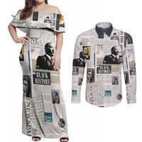 Civil Rights Leaders Couples Matching Off Shoulder Maxi Dress and Long Sleeve Button Shirt Newspaper Print Style - Wonder Print Shop