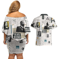 Civil Rights Leaders Couples Matching Off Shoulder Short Dress and Hawaiian Shirt Newspaper Print Style - Wonder Print Shop