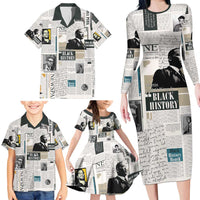 Civil Rights Leaders Family Matching Long Sleeve Bodycon Dress and Hawaiian Shirt Newspaper Print Style - Wonder Print Shop