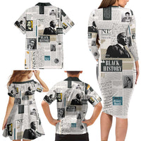 Civil Rights Leaders Family Matching Long Sleeve Bodycon Dress and Hawaiian Shirt Newspaper Print Style - Wonder Print Shop