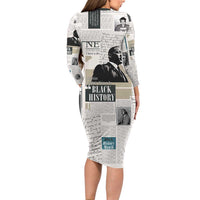 Civil Rights Leaders Long Sleeve Bodycon Dress Newspaper Print Style - Wonder Print Shop