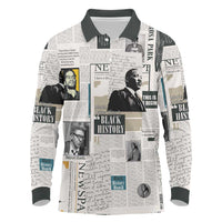 Civil Rights Leaders Long Sleeve Polo Shirt Newspaper Print Style - Wonder Print Shop