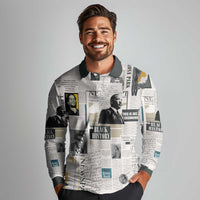 Civil Rights Leaders Long Sleeve Polo Shirt Newspaper Print Style - Wonder Print Shop