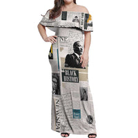 Civil Rights Leaders Off Shoulder Maxi Dress Newspaper Print Style - Wonder Print Shop
