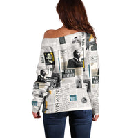 Civil Rights Leaders Off Shoulder Sweater Newspaper Print Style - Wonder Print Shop