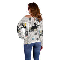 Civil Rights Leaders Off Shoulder Sweater Newspaper Print Style - Wonder Print Shop