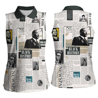 Civil Rights Leaders Women Sleeveless Polo Shirt Newspaper Print Style - Wonder Print Shop
