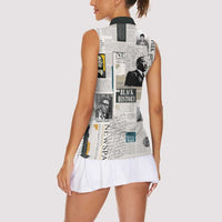 Civil Rights Leaders Women Sleeveless Polo Shirt Newspaper Print Style - Wonder Print Shop