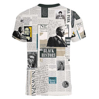Civil Rights Leaders Women V-Neck T-Shirt Newspaper Print Style - Wonder Print Shop