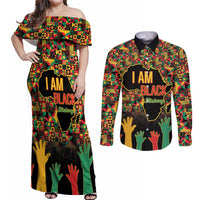 Black History Month Couples Matching Off Shoulder Maxi Dress and Long Sleeve Button Shirt I Am Black History - Wonder Print Shop