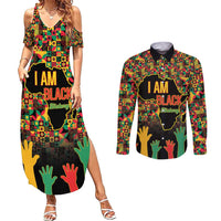 Black History Month Couples Matching Summer Maxi Dress and Long Sleeve Button Shirt I Am Black History - Wonder Print Shop