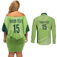 Custom Pakistan Cricket Couples Matching Off Shoulder Short Dress and Long Sleeve Button Shirt Go Shaheens LT15