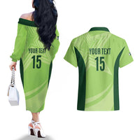 Custom Pakistan Cricket Couples Matching Off The Shoulder Long Sleeve Dress and Hawaiian Shirt Go Shaheens LT15