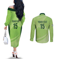 Custom Pakistan Cricket Couples Matching Off The Shoulder Long Sleeve Dress and Long Sleeve Button Shirt Go Shaheens LT15