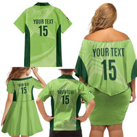 Custom Pakistan Cricket Family Matching Off Shoulder Short Dress and Hawaiian Shirt Go Shaheens LT15